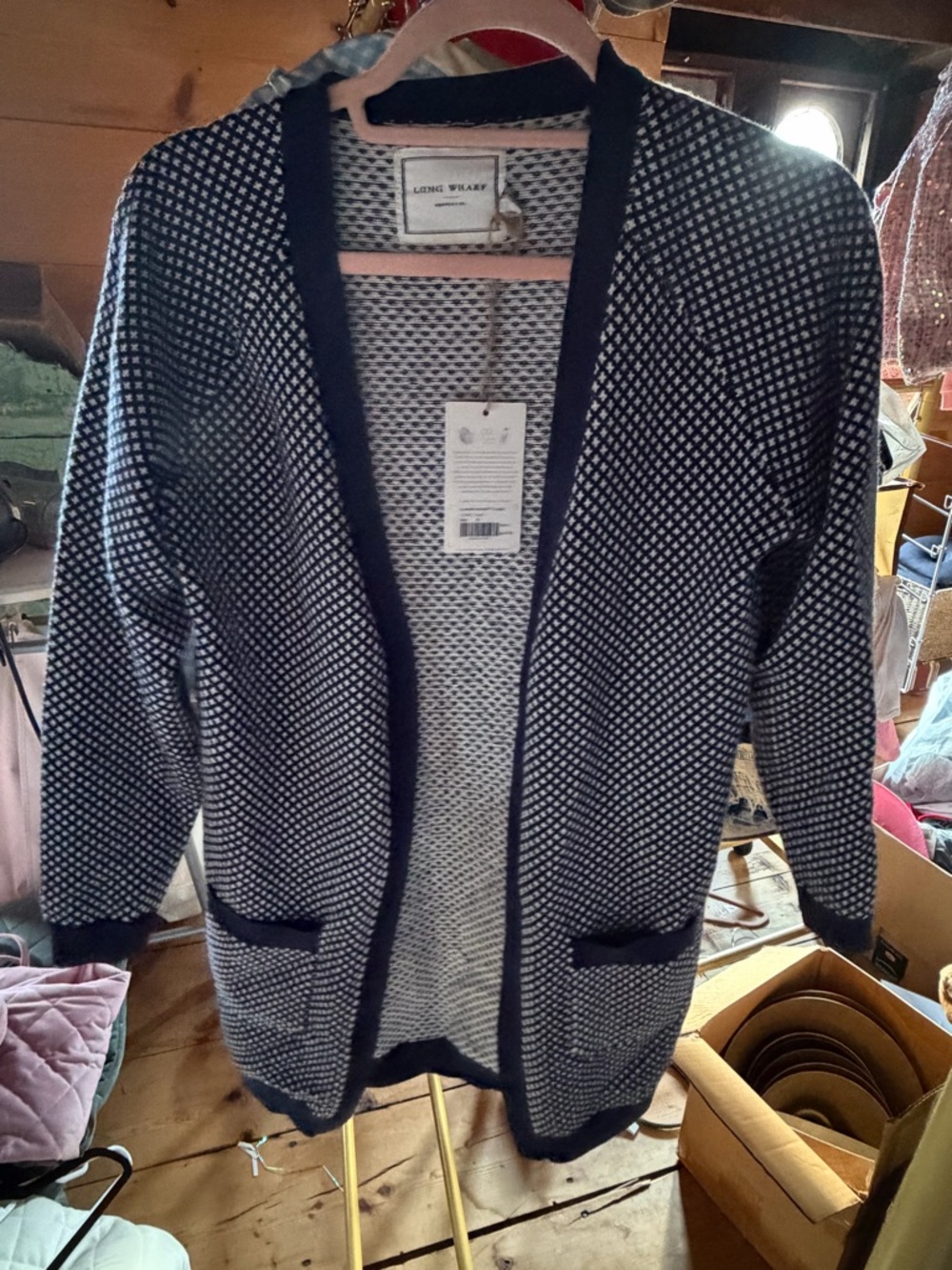 Long Wharf NWT Navy and White womens Open-Front Cardigan Sweater